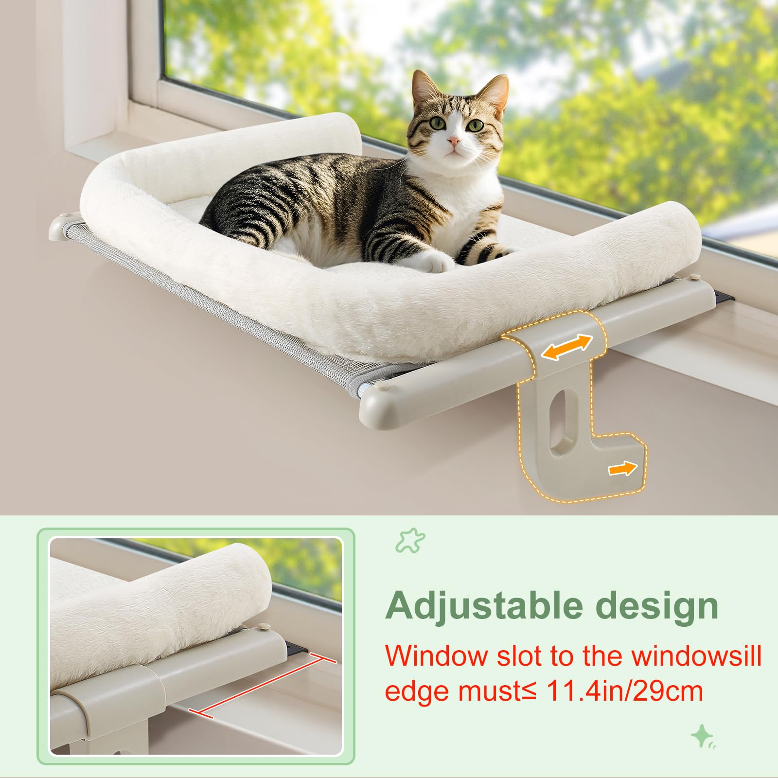 Sunhoo Cat Window Perch Hammock installed on sill demonstrates tool-free setup and stability.