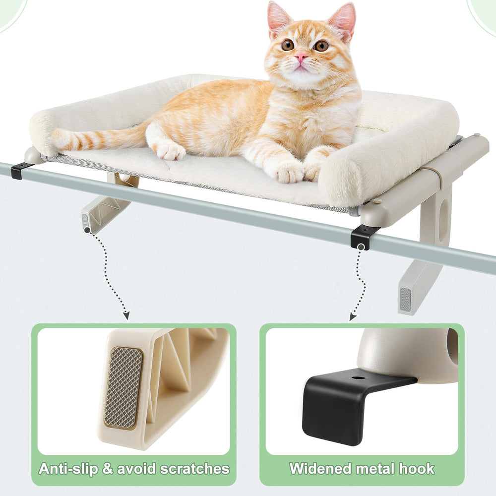 Sunhoo Cat Window Perch Hammock sturdy frame highlights strong support for larger cats.