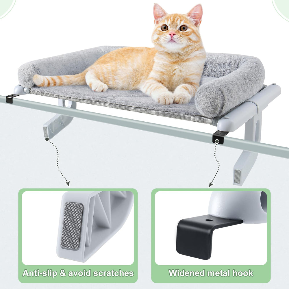 Sunhoo cat window perch nylon brackets highlight secure anchor points.