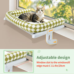 Sunhoo cat window perch plush cover provides cozy, washable comfort.