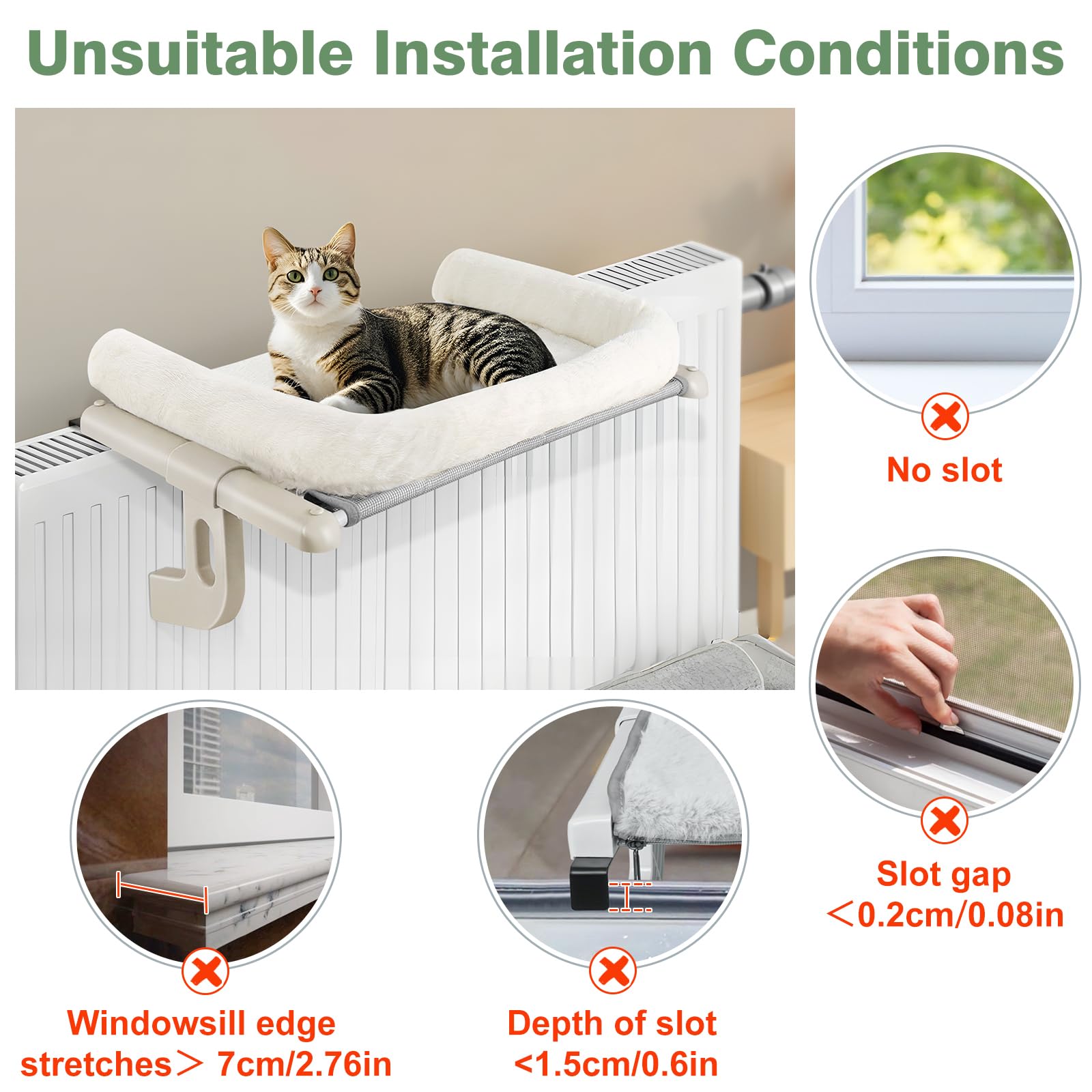 Sunhoo Cat Window Perch Size Guide helps confirm fit for various sills.