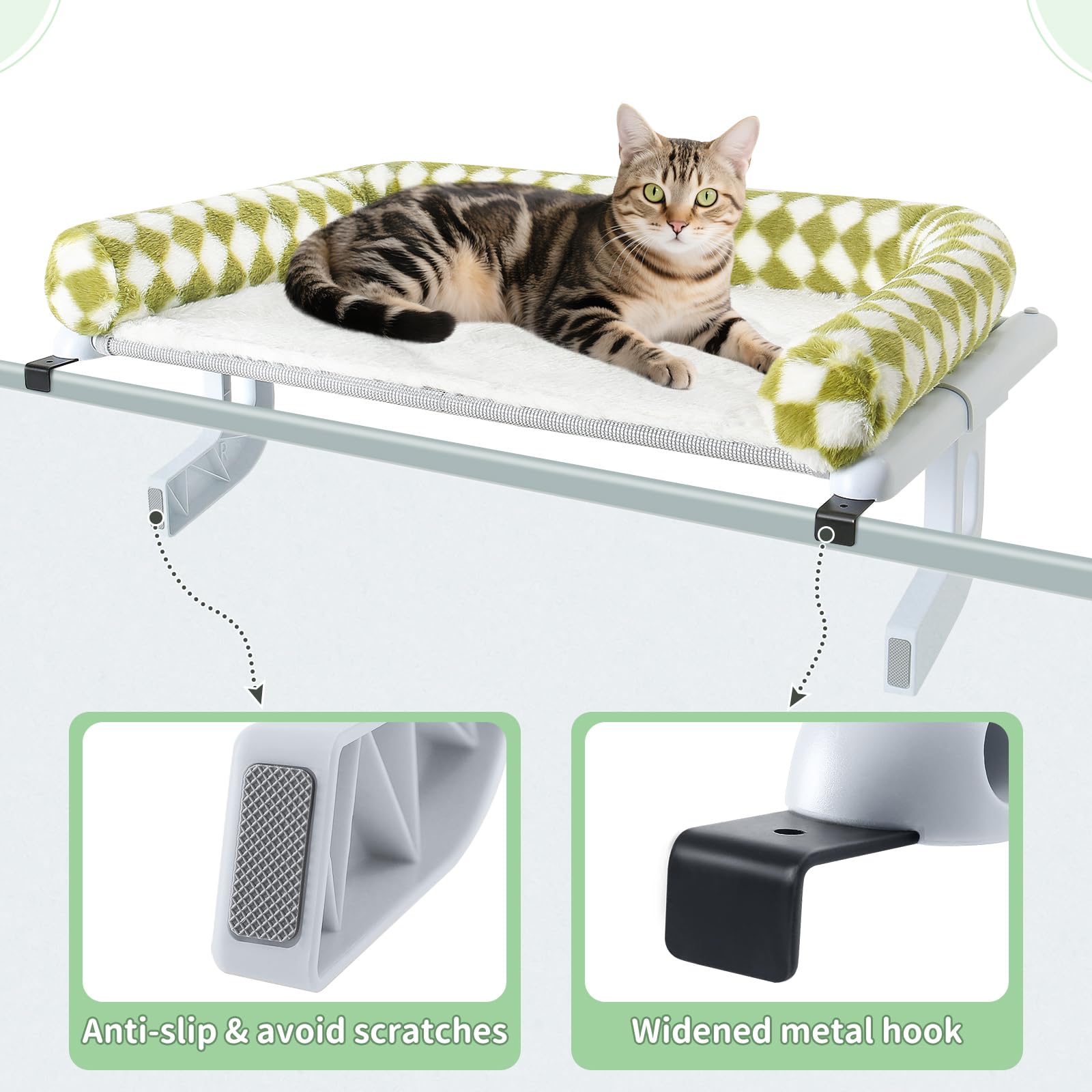 Sunhoo cat window perch size guide showing 24.8 by 15 inches.