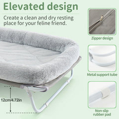Sunhoo elevated cat bed cover shows washable cushion for easy maintenance
