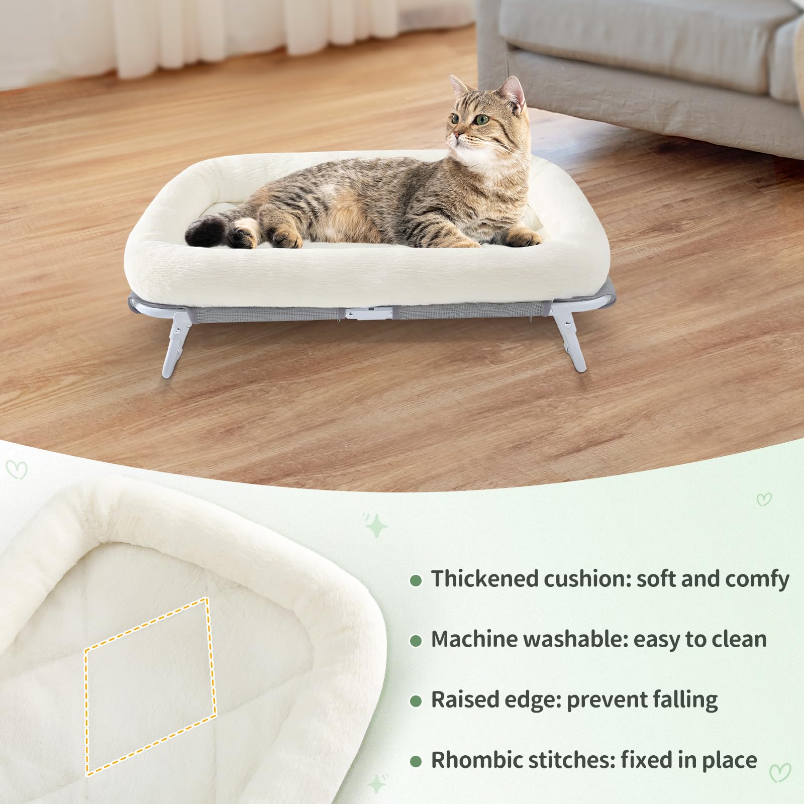 Sunhoo elevated cat bed cushion soft closeup emphasizes plush comfort for cozy naps.