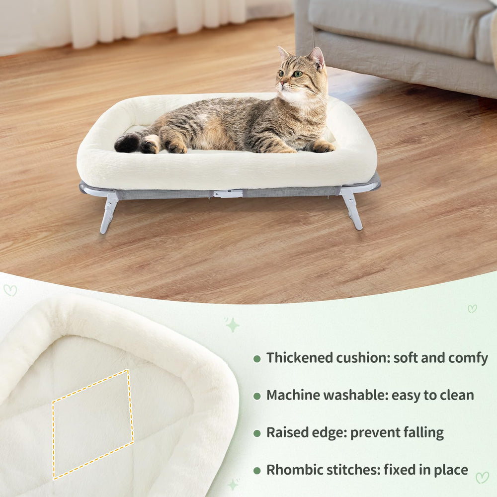 Sunhoo elevated cat bed cushion soft closeup emphasizes plush comfort for cozy naps.