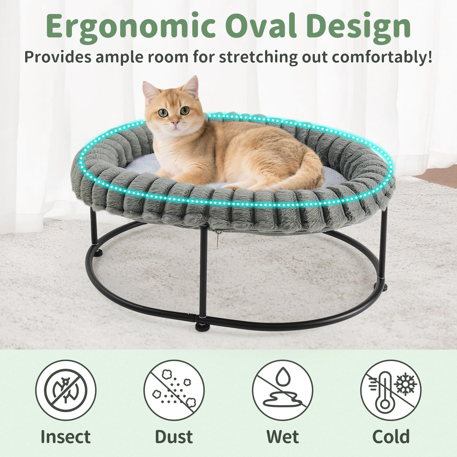 Sunhoo elevated cat bed faux-fur cushion adds plush warmth and comfort