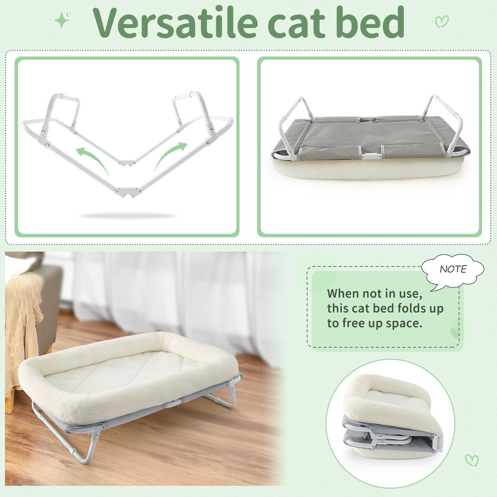 Sunhoo elevated cat bed folded-frame demonstrates lightweight portability for room-to-room use.