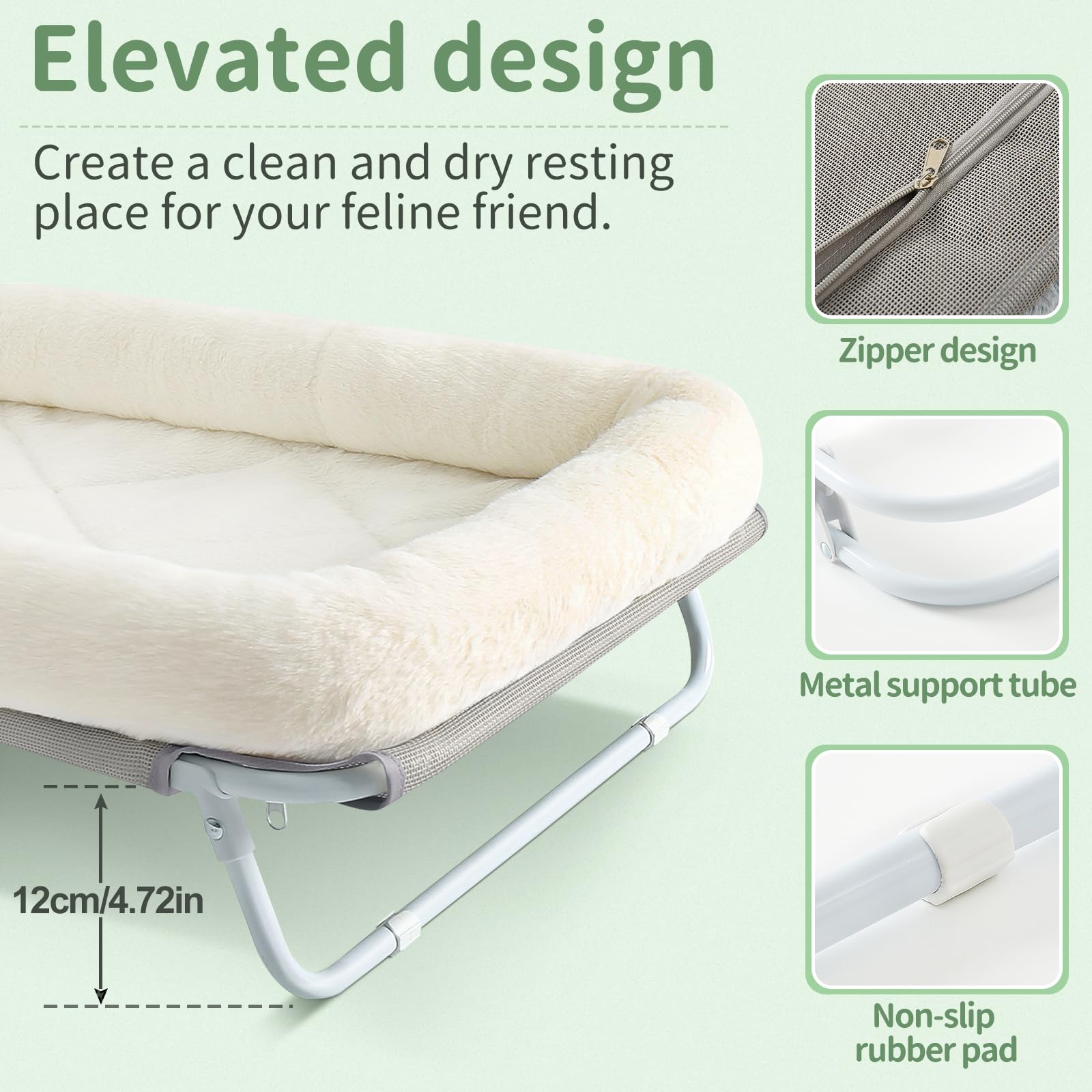 Sunhoo elevated cat bed frame closeup highlights non-slip feet and stable positioning.