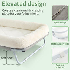 Sunhoo elevated cat bed frame closeup highlights non-slip feet and stable positioning.