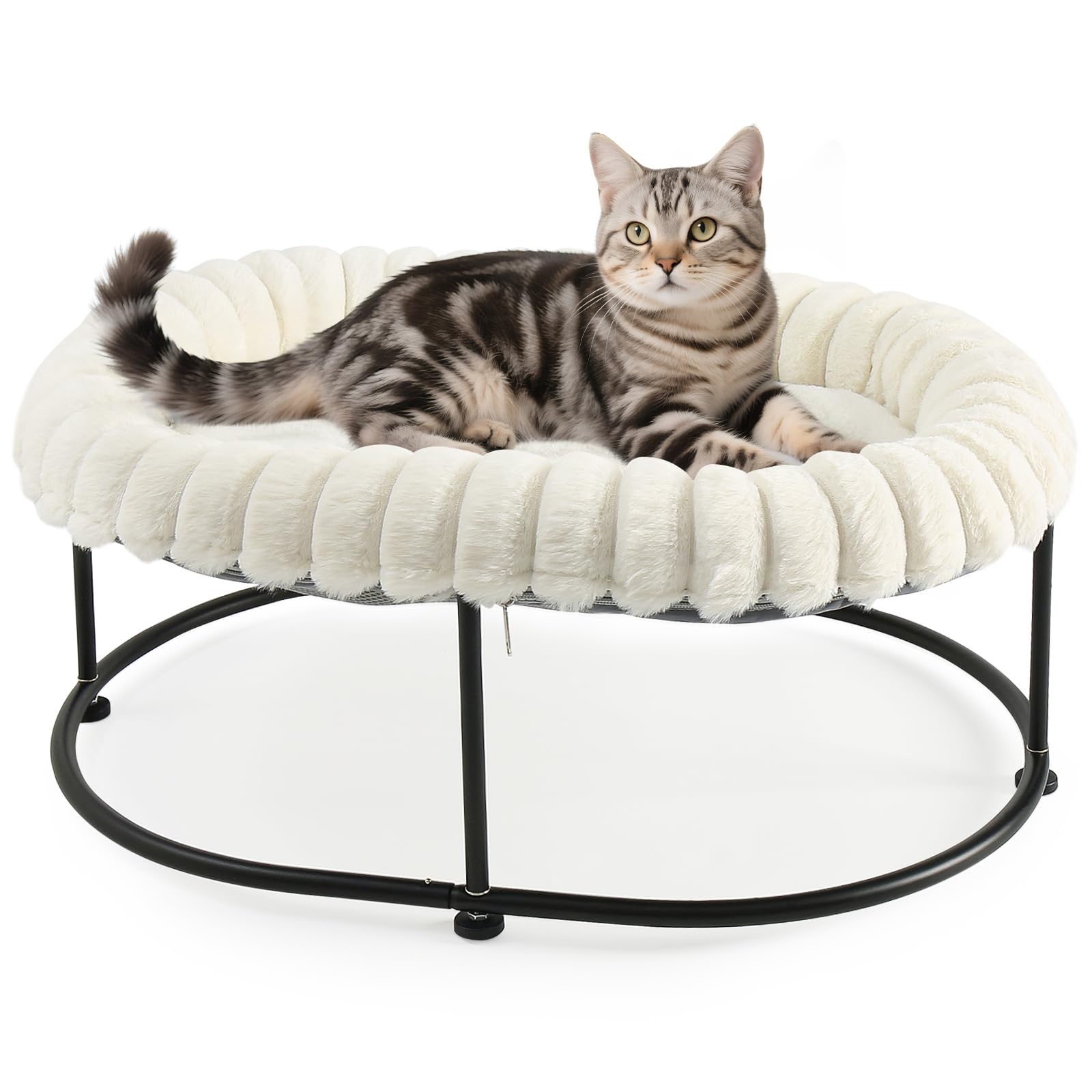 Sunhoo elevated cat bed white frame illustrates elevated perch for cleaner lounging