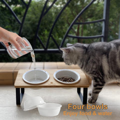 Sunhoo elevated cat bowls with tilted design ease neck strain during meals.