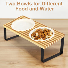 Sunhoo elevated feeding station keeps bowls away from dust and pet hair for cleanliness.