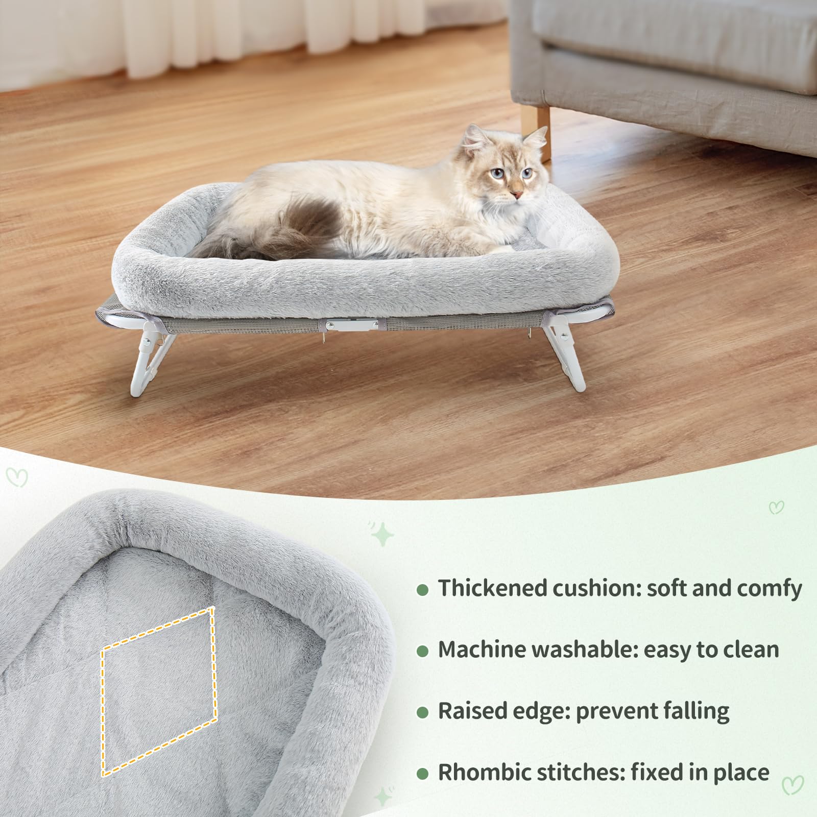 Sunhoo self-supporting hammock on metal frame keeps pets off the floor
