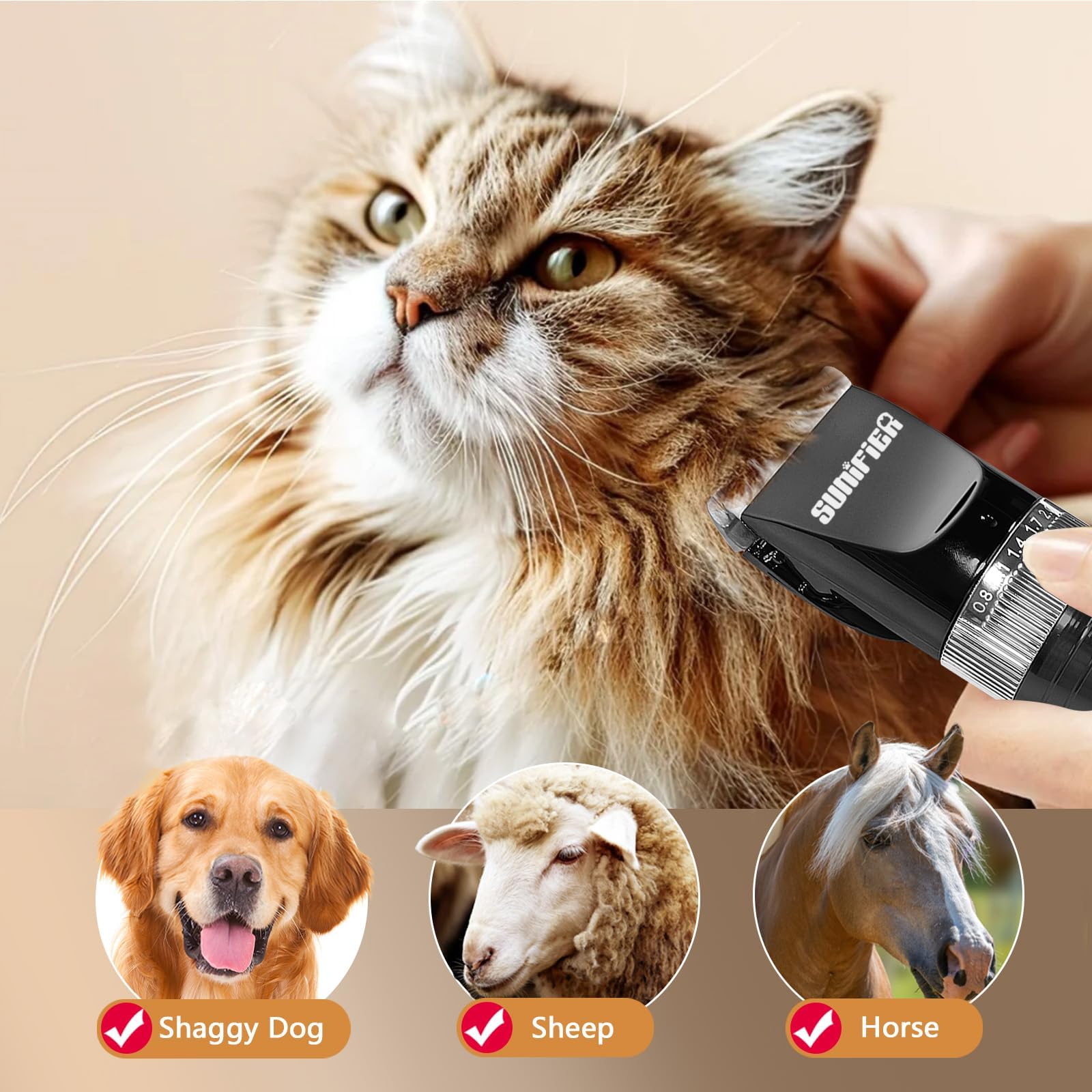 Sunifier professional dog clippers low-noise design keeps pets calm during grooming