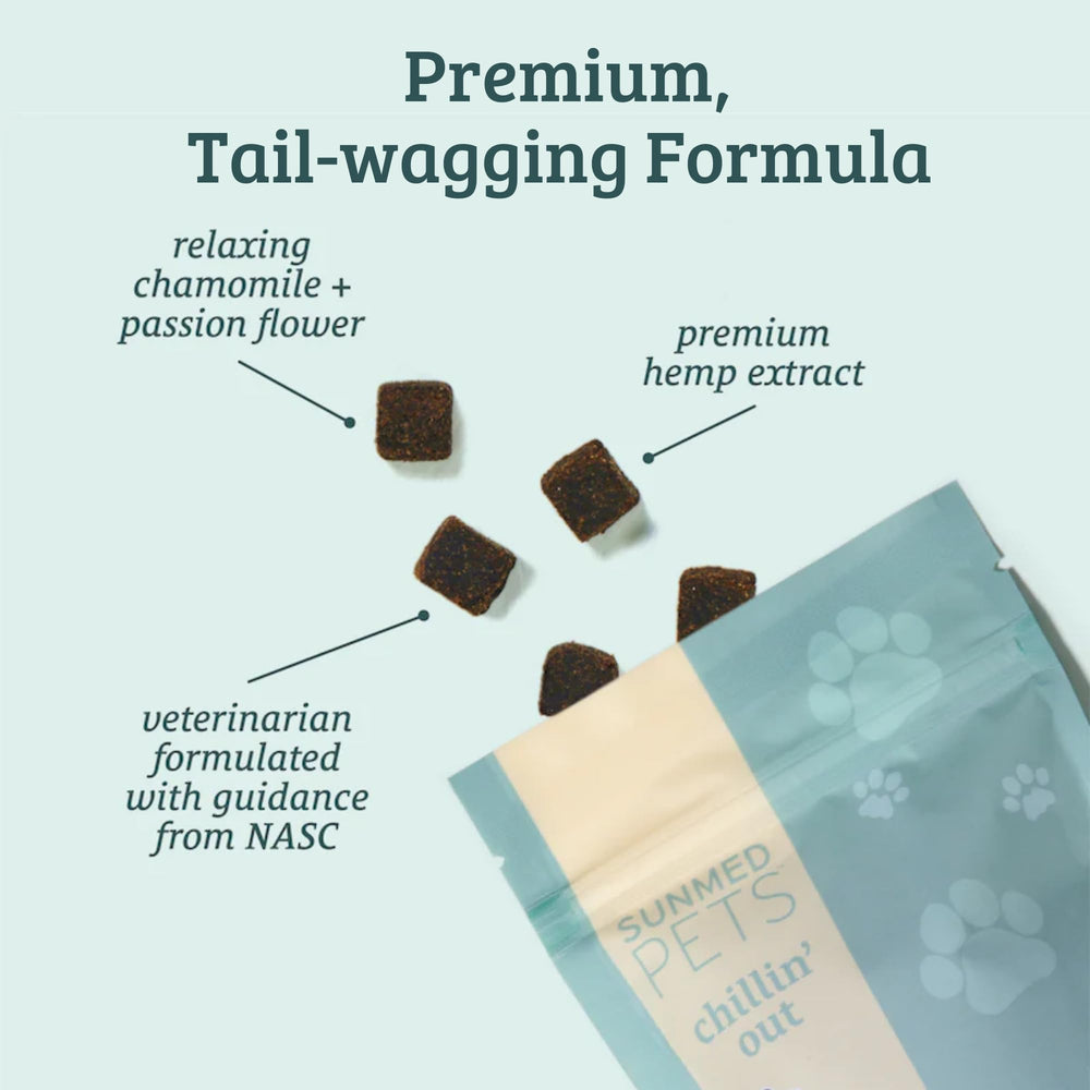SunMed Chillin' Out dog chews bite-sized treats for simple dosing