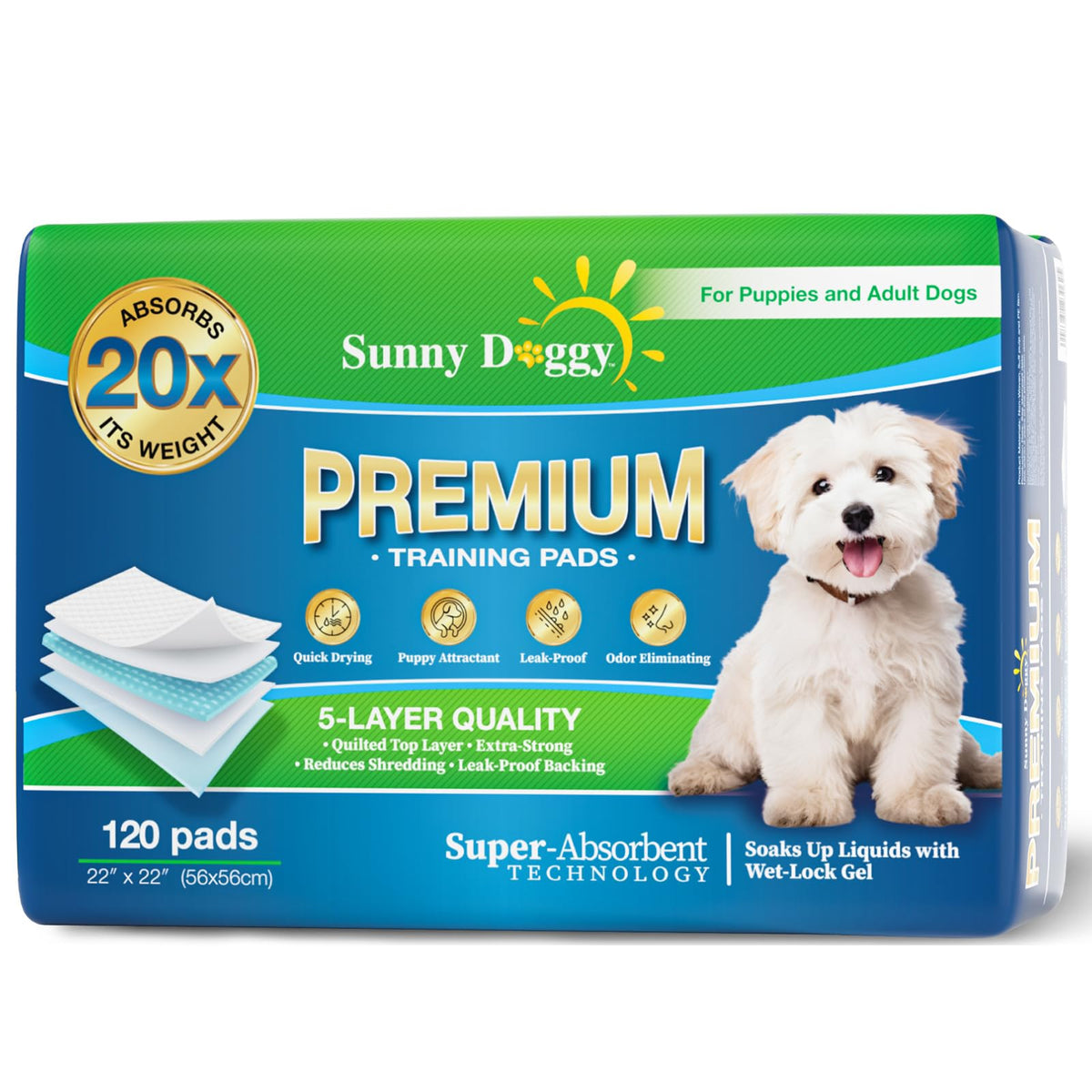 Sunny Doggy 22x22 pee pad with diamond surface guides absorption