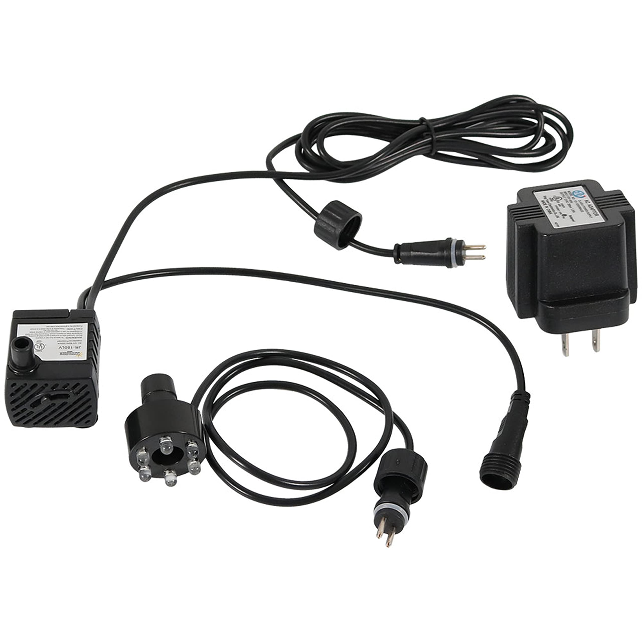 Sunnydaze 40 GPH submersible pump compact in small fountain setup for bird baths.