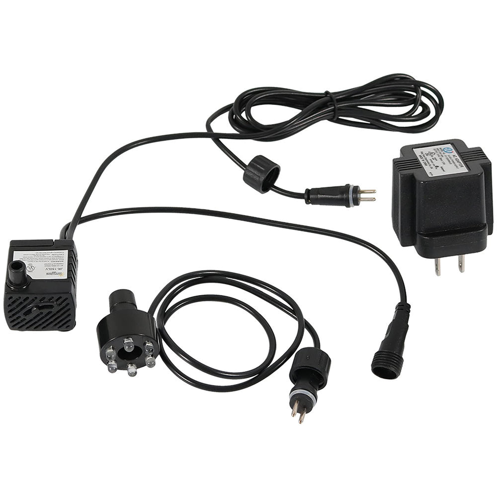 Sunnydaze 40 GPH submersible pump compact in small fountain setup for bird baths.