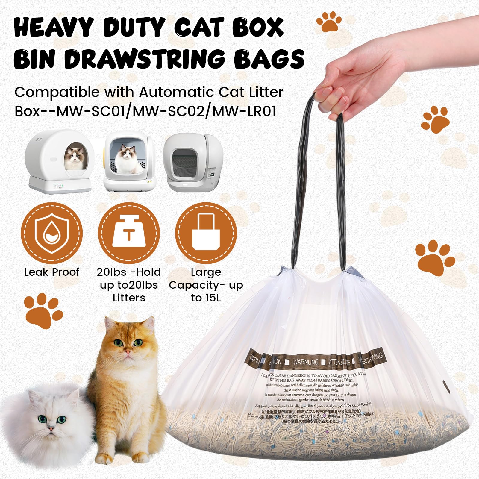Sunnymove 200-pack cat litter bags bulk supply for busy homes.