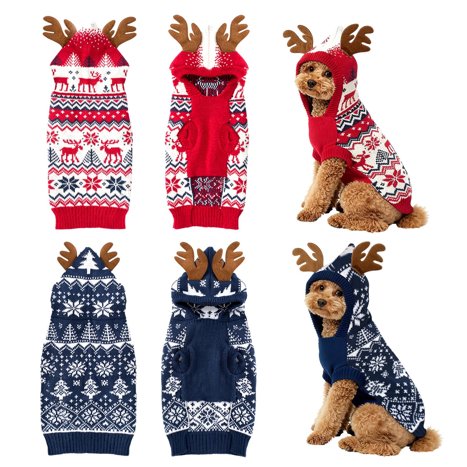 Sunnymove red reindeer hood dog sweater provides festive warmth for winter walks