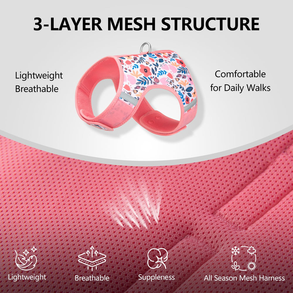 Sunraymascota reinforced seams on durable pink floral harness