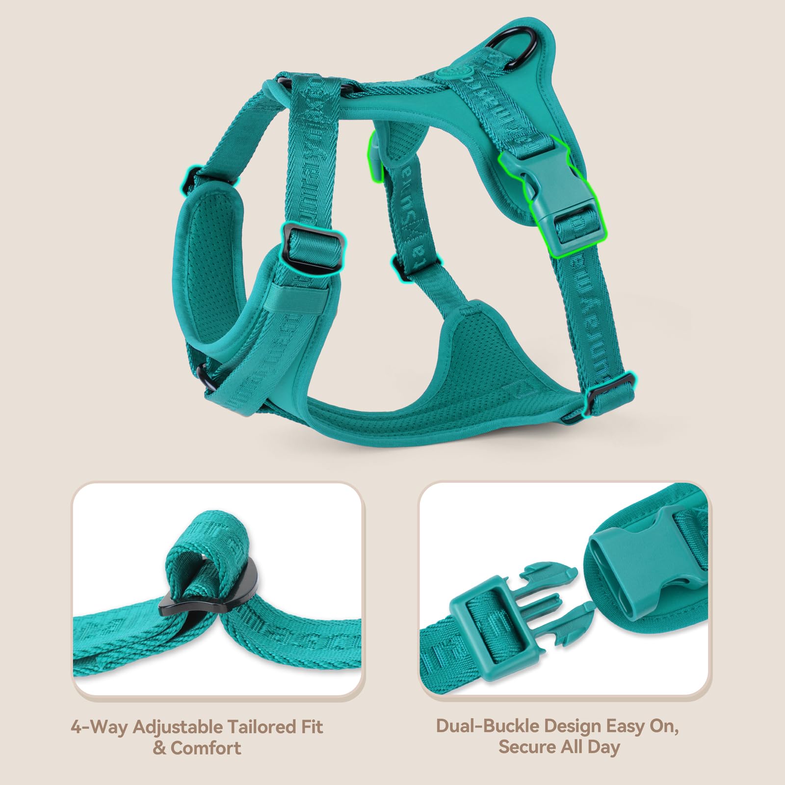 Sunraymascota No Pull Harness D-ring hardware provides reliable leash connection