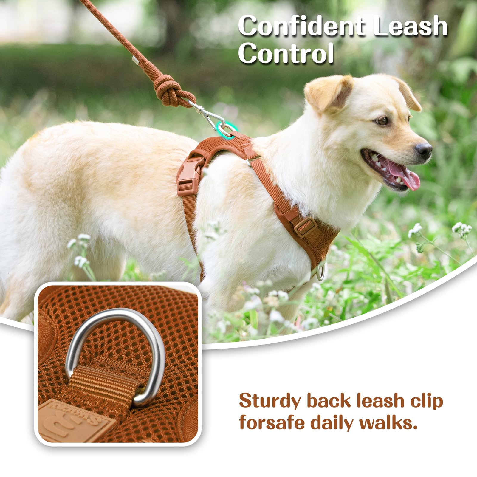 Sunraymascota no-pull harness mesh-detail close-up showing breathable layers for comfort.