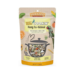 Sunseed Crazy Good Cookin' Kung Fu-Licious 12oz bag, flavorful bird treat for enrichment.