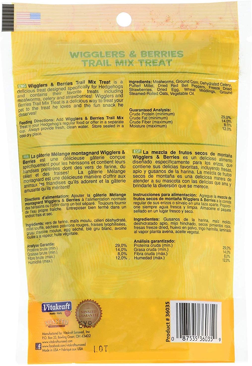 Sunseed Vita Prima Hedgehog Treat Wigglers & Berries Mealworms Closeup showcases protein-rich snack texture.