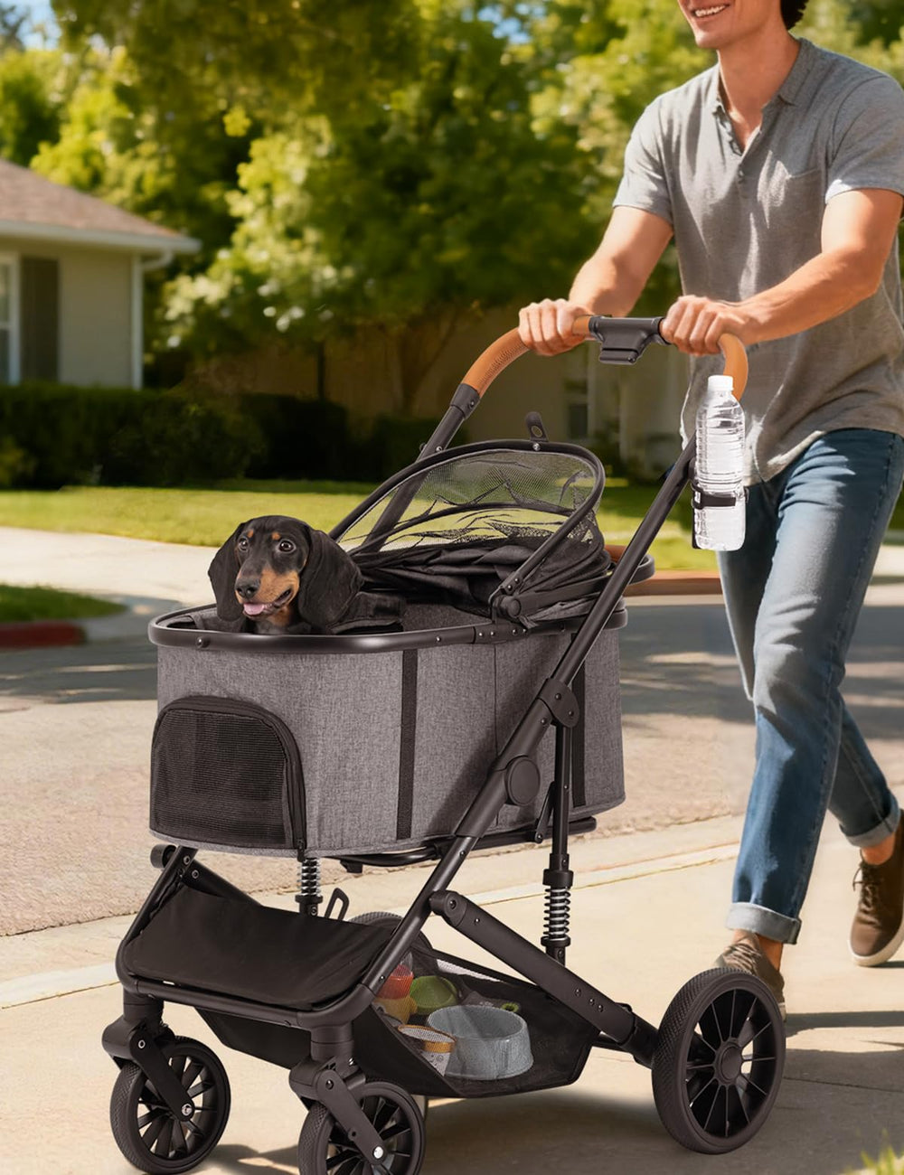 SUNTHX dog stroller carrycot close-up demonstrates comfortable space for pets.