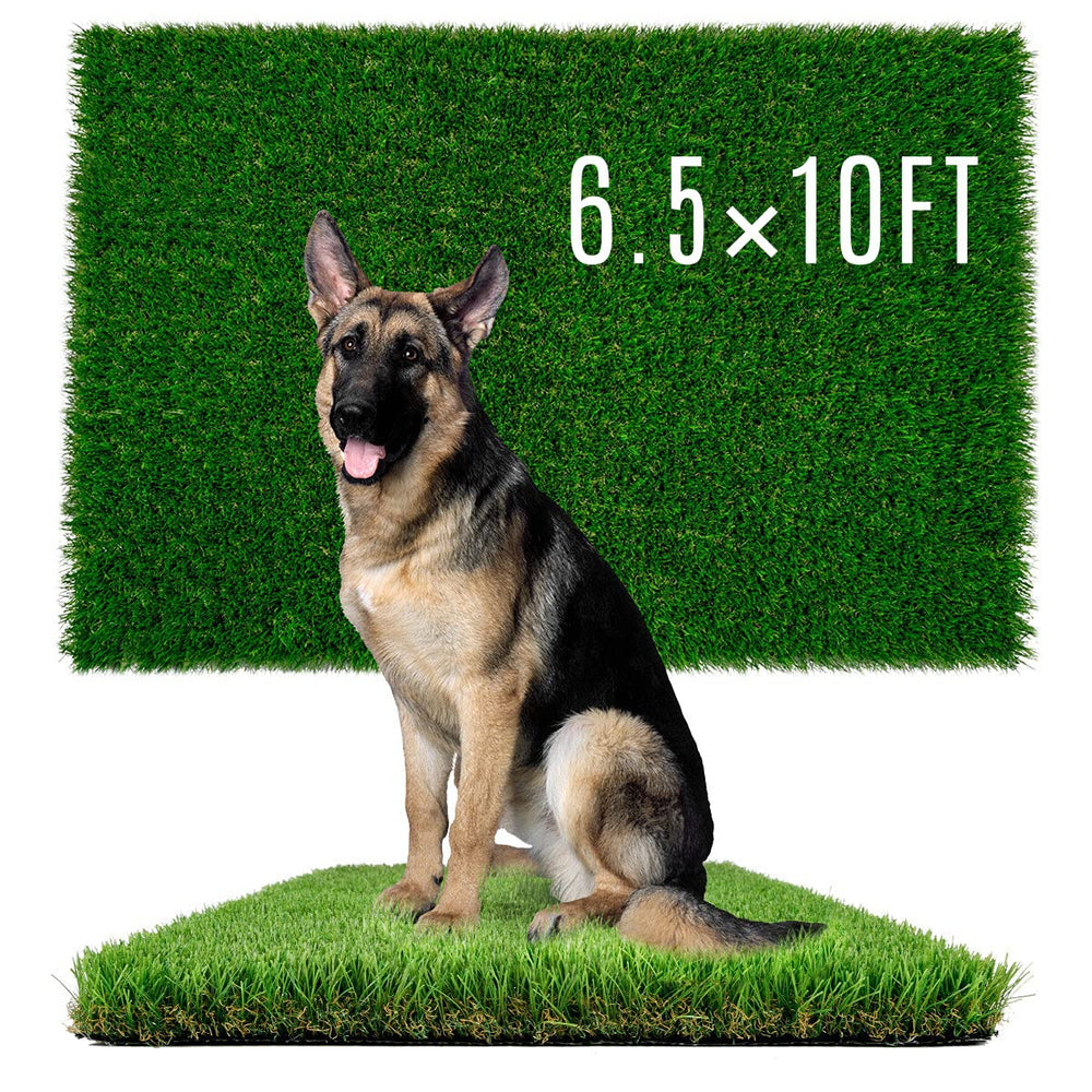 SUNTURF soft-touch grass look pad offers comfy surface for puppy training and play sessions.
