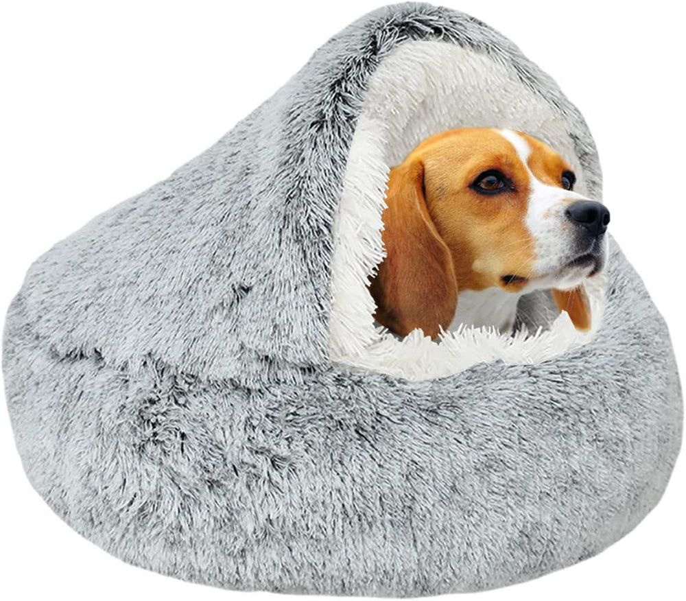 SUOXU small dog bed round 65cm top view demonstrates plush fabric for cozy lounging