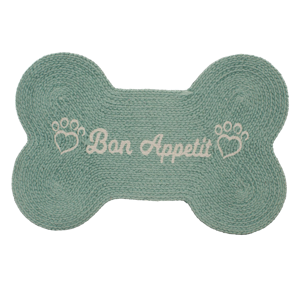 Super Area Rugs bon appétit bone-shaped feeding mat in Sterling Blue keeps bowls contained and stylish
