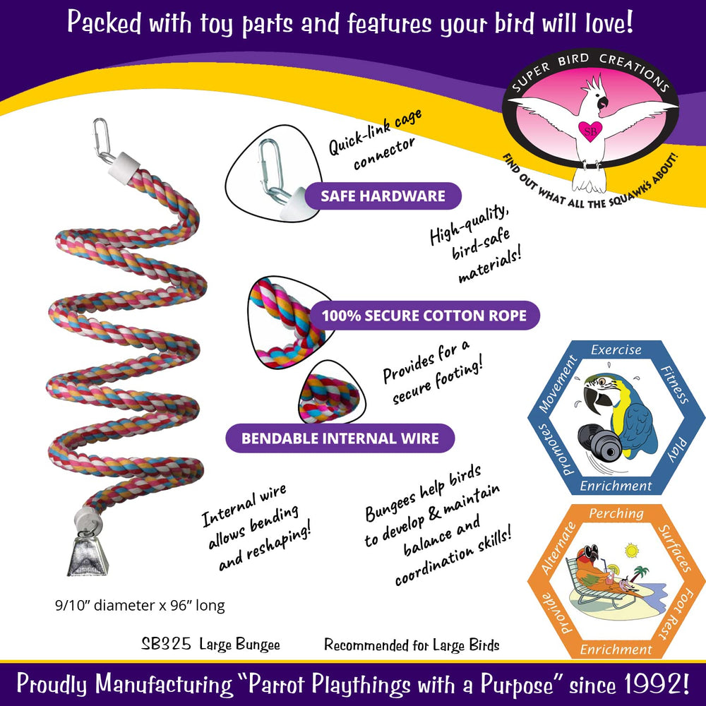 SB325 colorful bungee toy closeup with twists for exploration and exercise.