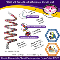 SB325 colorful bungee toy closeup with twists for exploration and exercise.