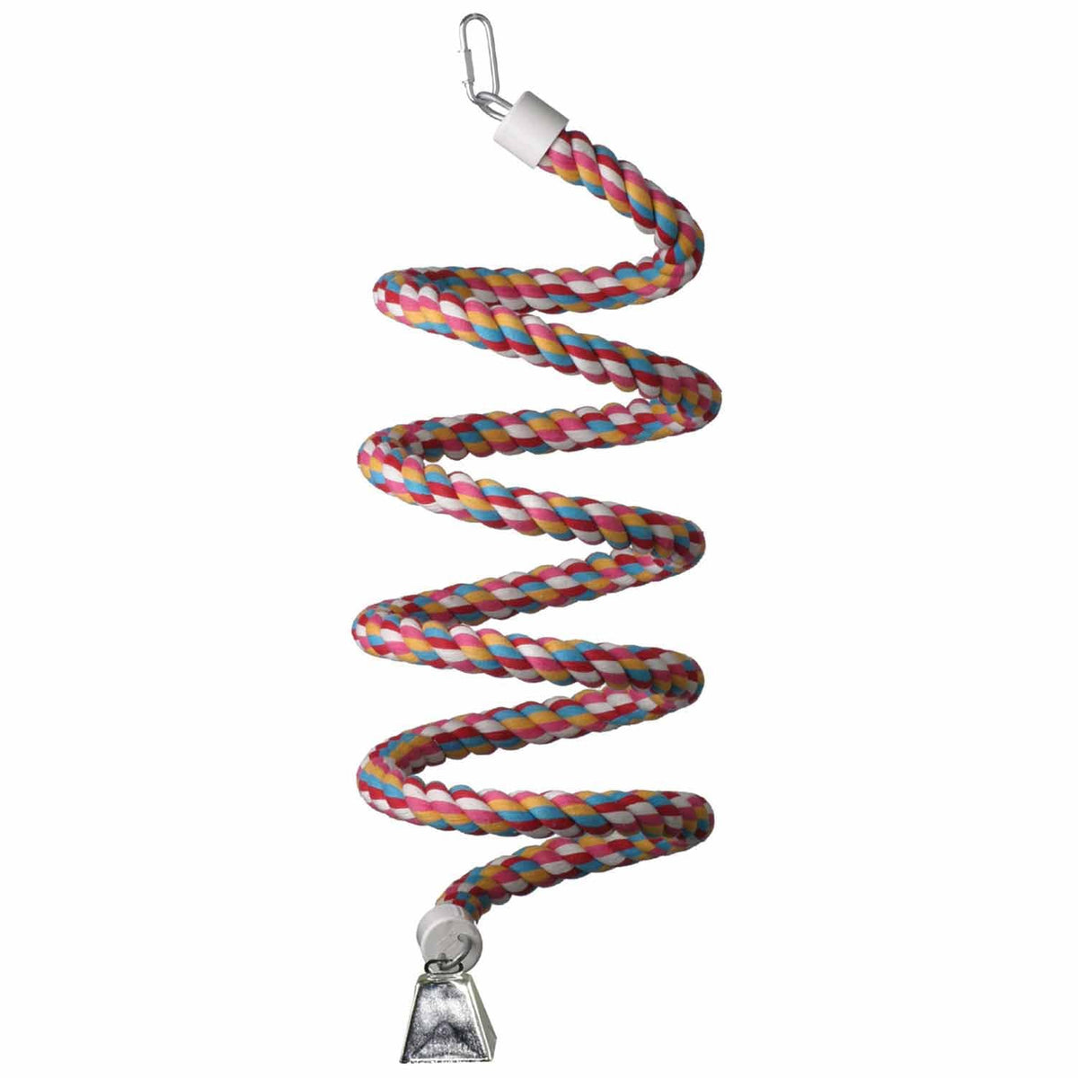 Super Bird Creations SB325 large bungee toy in cage side view promotes active play and balance.