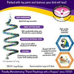 Super Bird Creations SB326 bungee toy closeup rope highlights durable, bird-safe materials for lasting use.