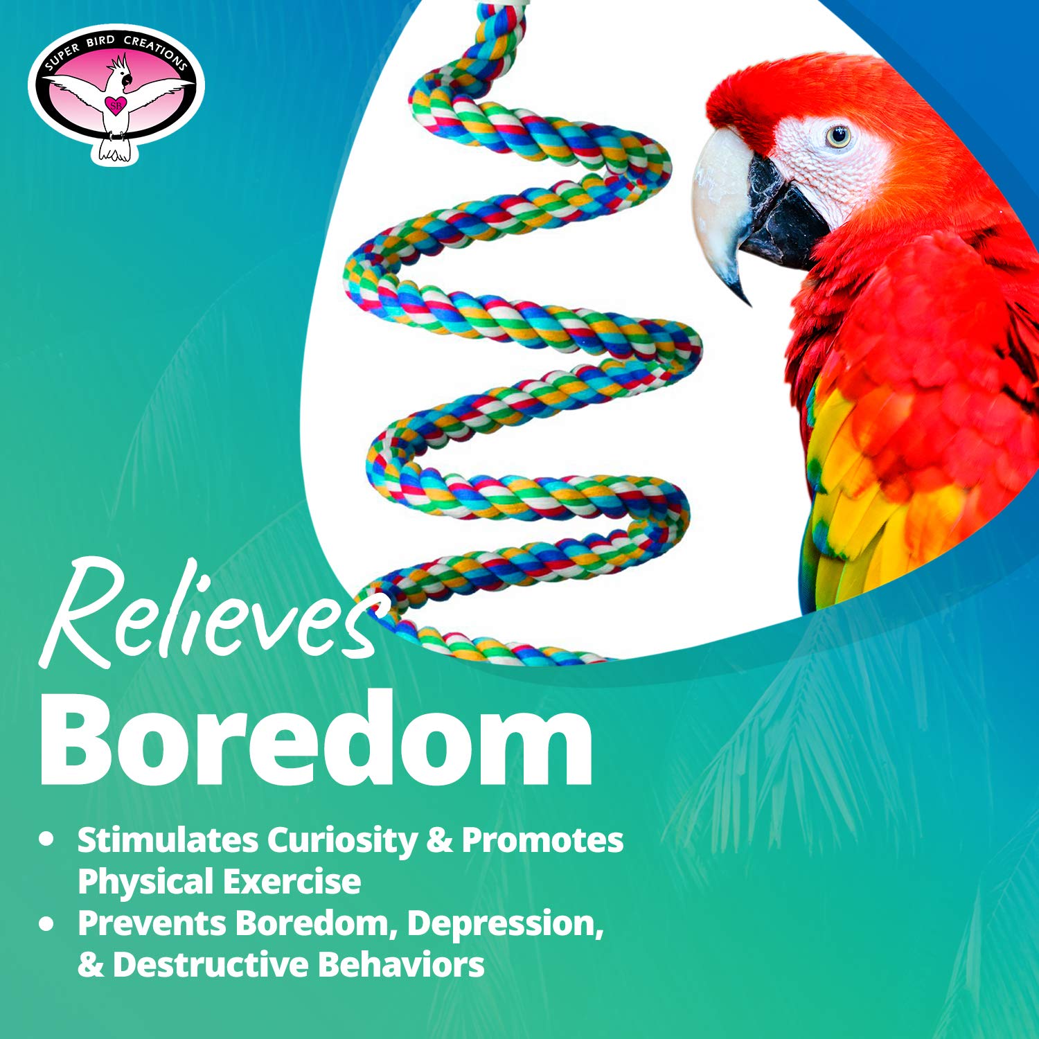 Super Bird Creations SB326 bungee toy in aviary shows versatile installation options.