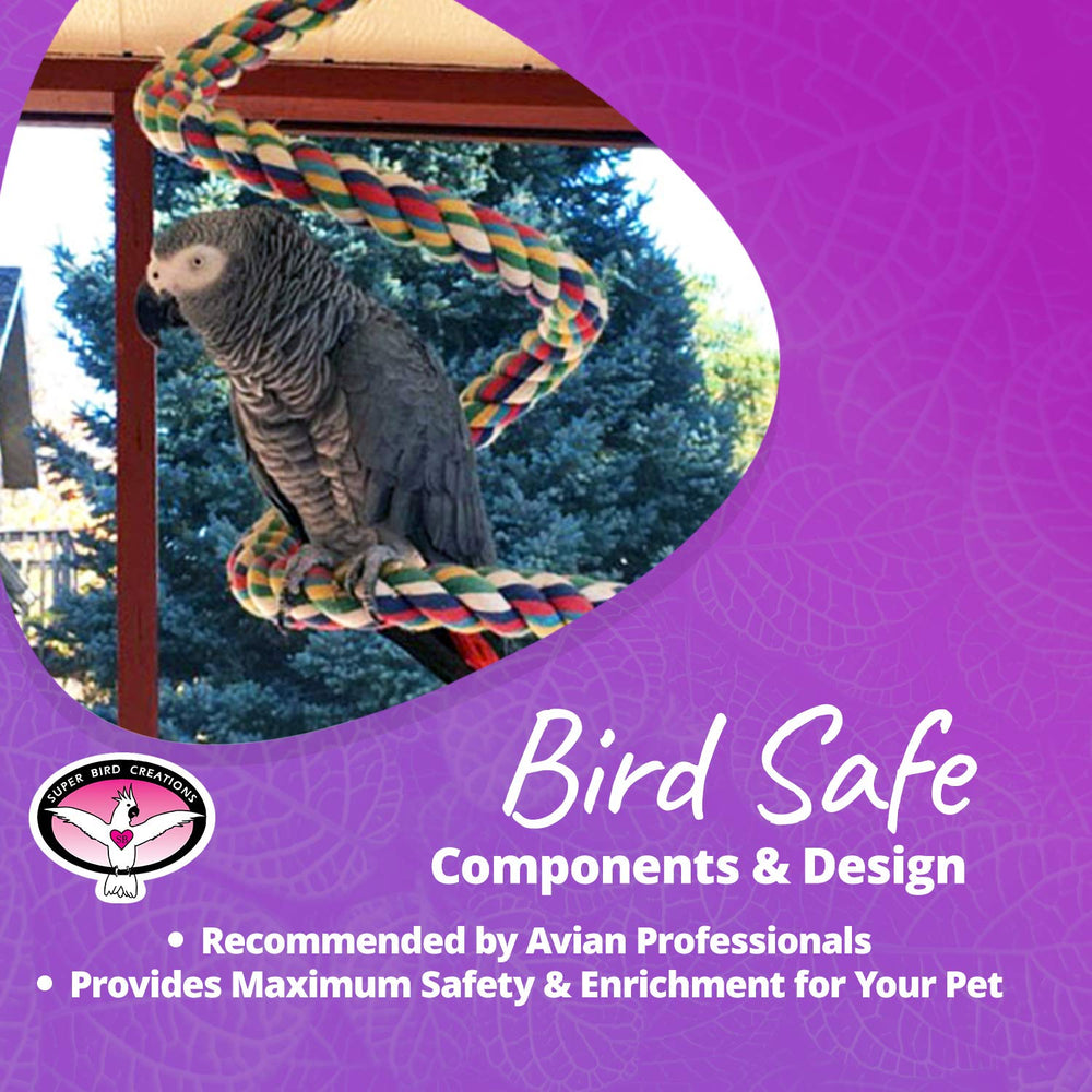 Super Bird Creations SB326 bungee toy safe components reassure pet owners on safety.