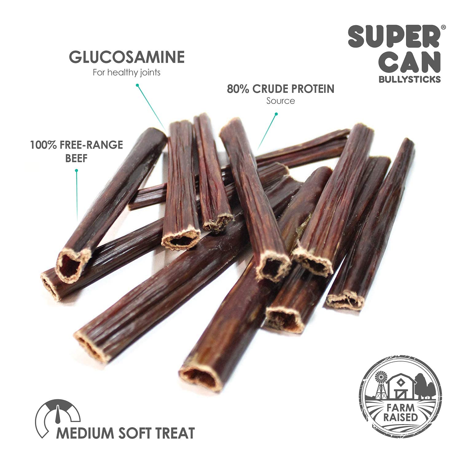 SUPER CAN BULLYSTICKS 6in beef-gullet-stick-box-25pc showcases 25 durable chews.