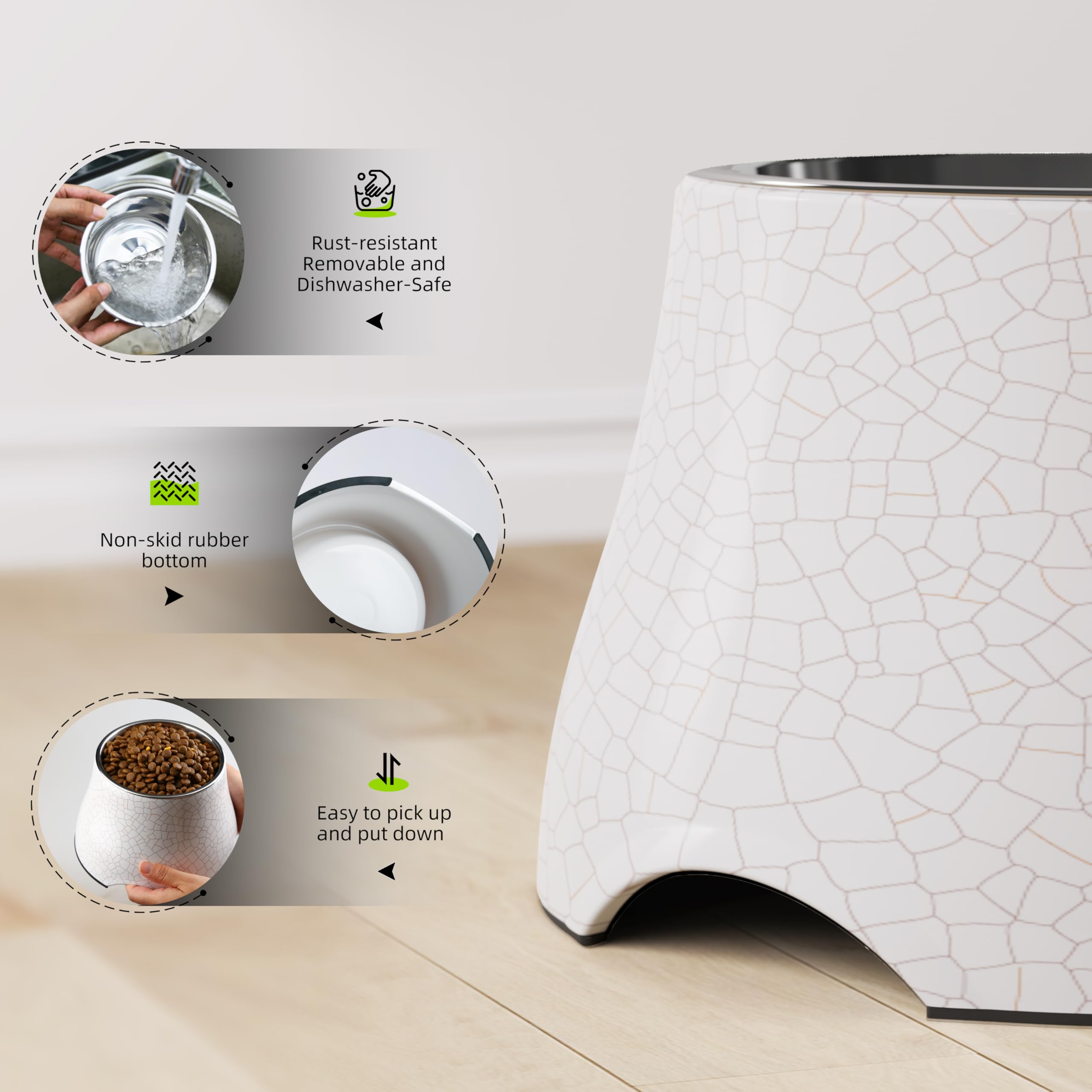 Super Design non-slip base keeps the elevated bowl steady during lively meals.