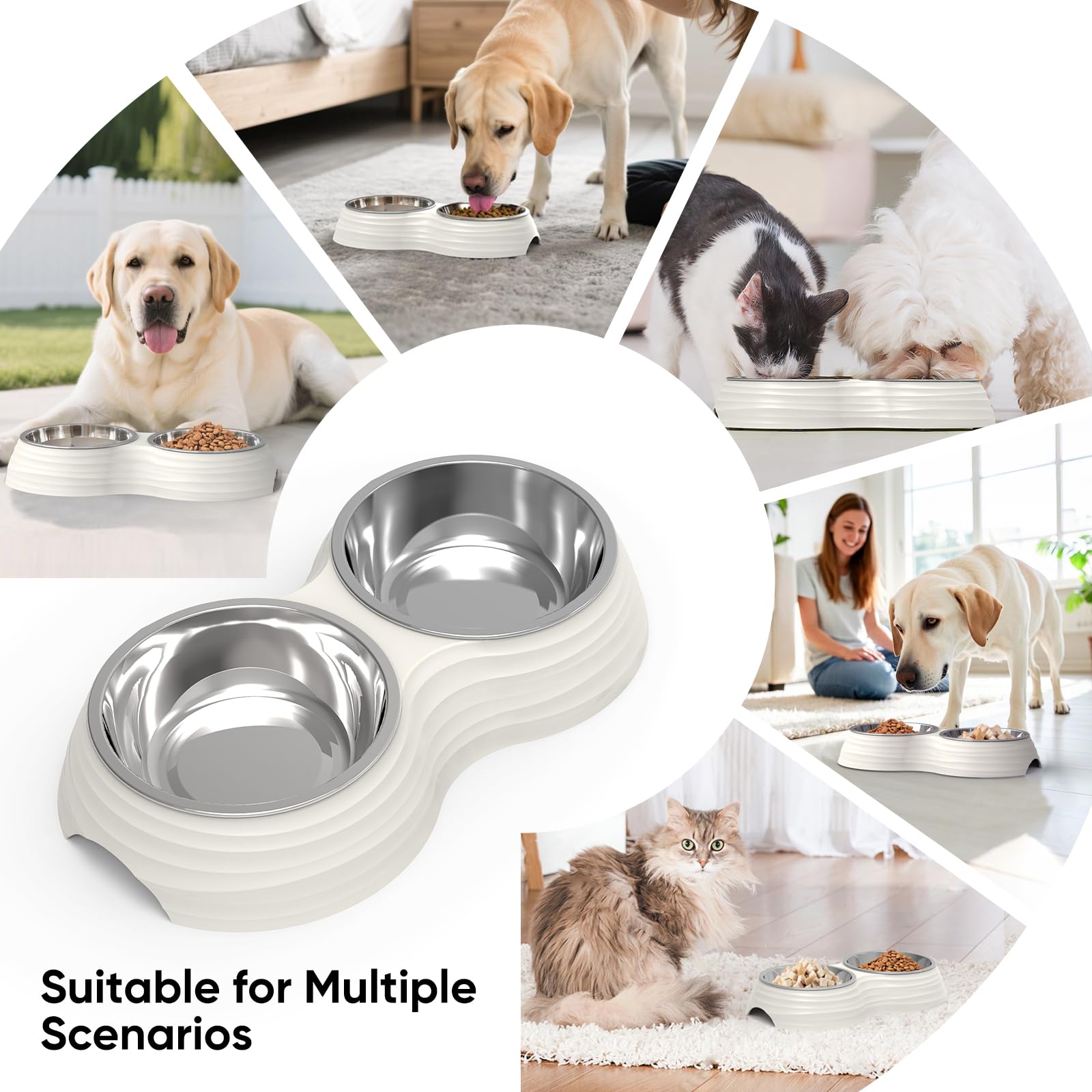 Super Design raised feeding stand highlights ergonomic height for comfortable dining.