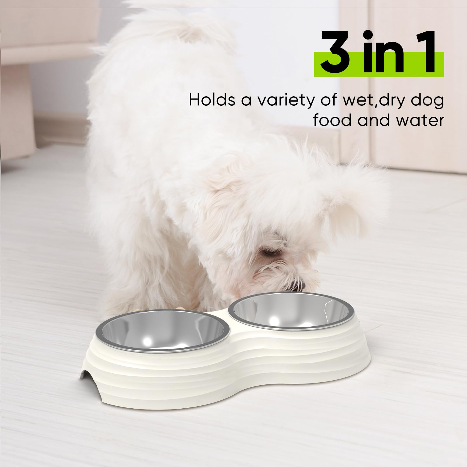 Super Design removable stainless bowls enable easy cleaning and quick refills.