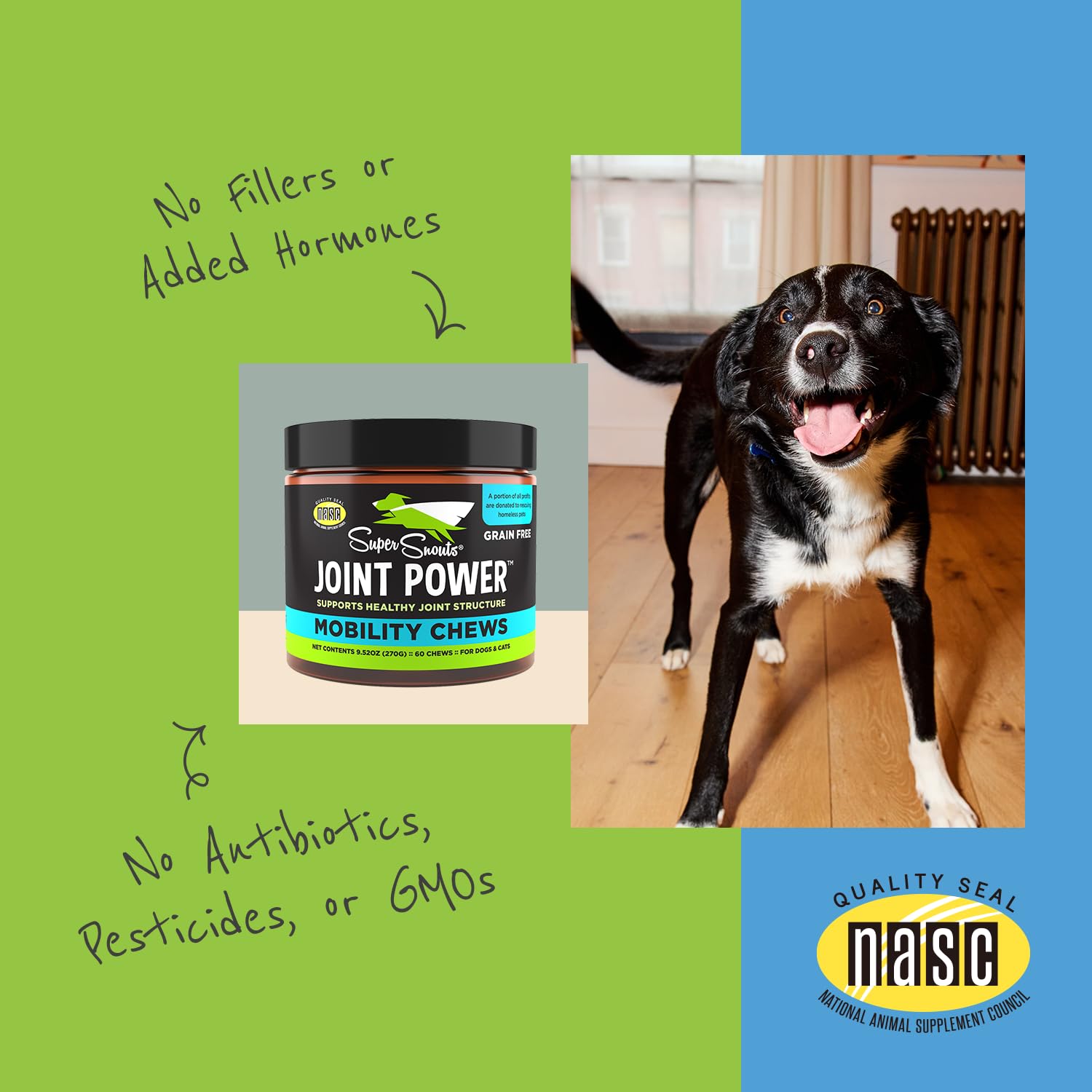 USA-made packaging on display for Super Snouts Joint Power.