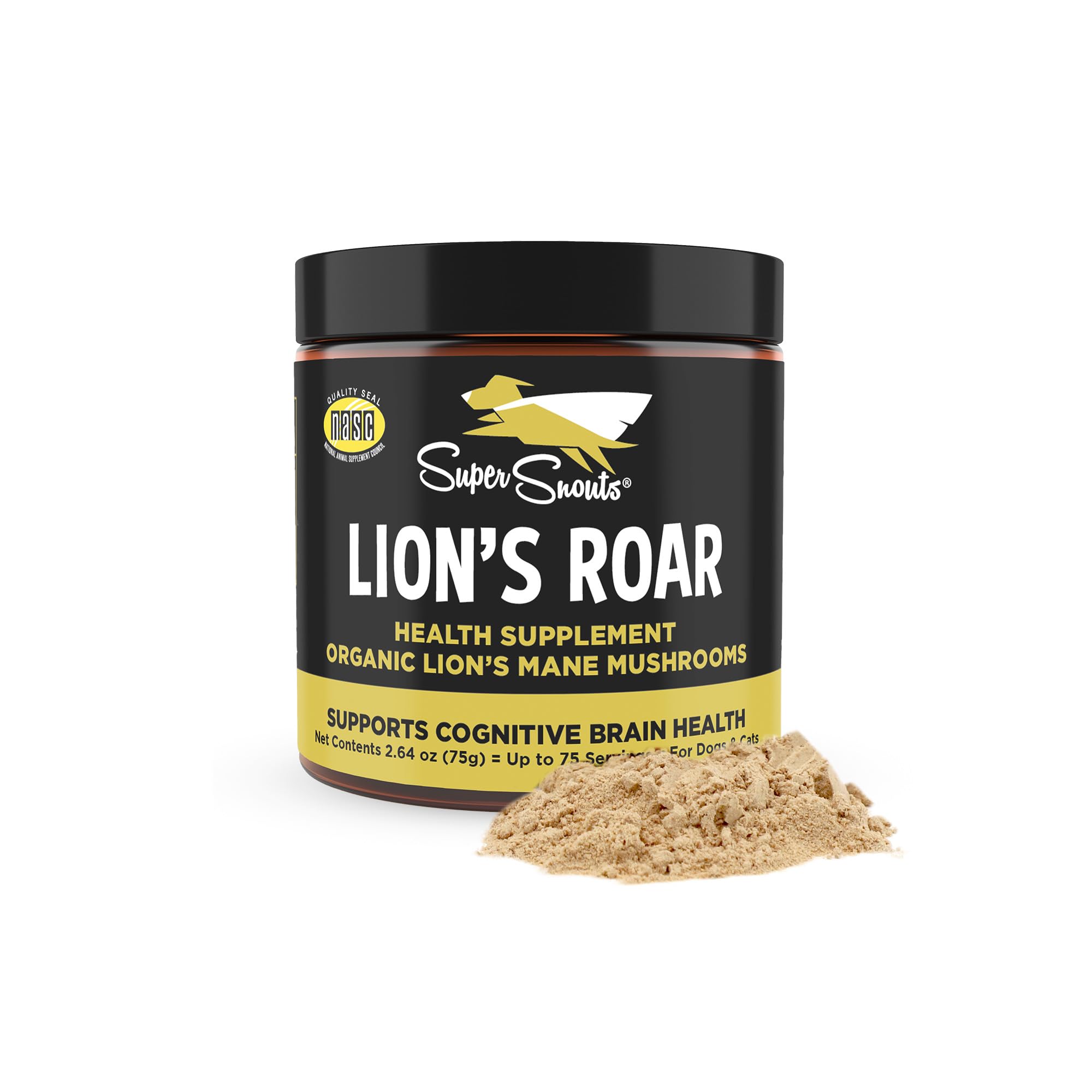 Super Snouts Lion's Roar bottle showcases cognitive support for dogs and cats