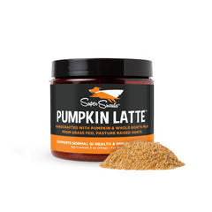 Super Snouts Pumpkin Latte bottle showing daily gut-support for pets.