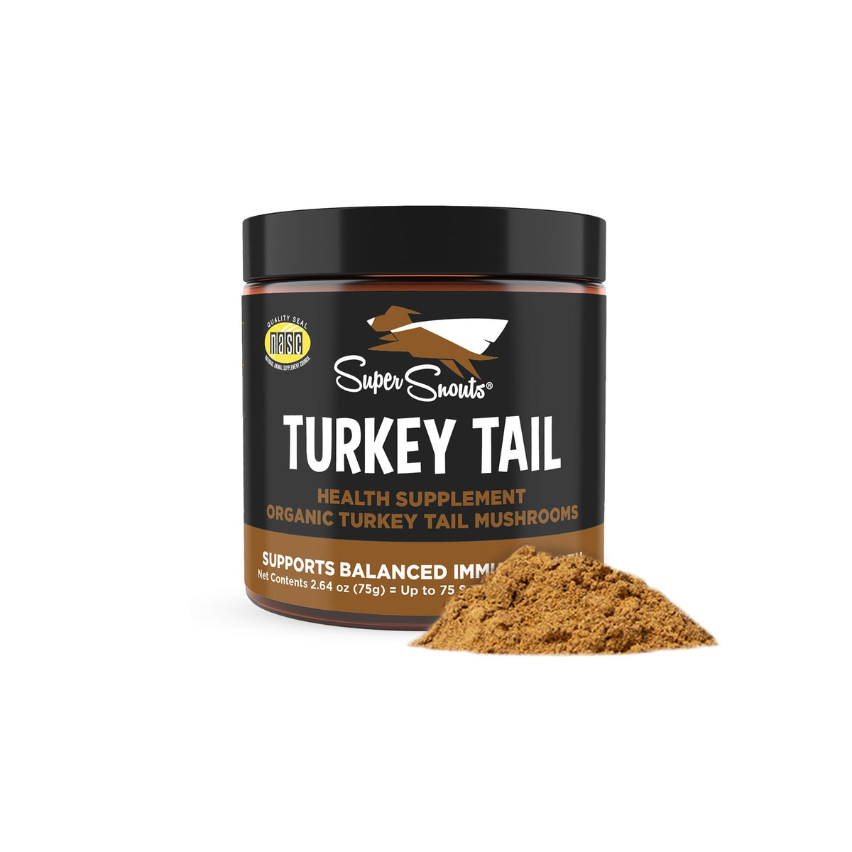 Super Snouts Turkey Tail powder for dogs and cats supports immune health and antioxidant protection.