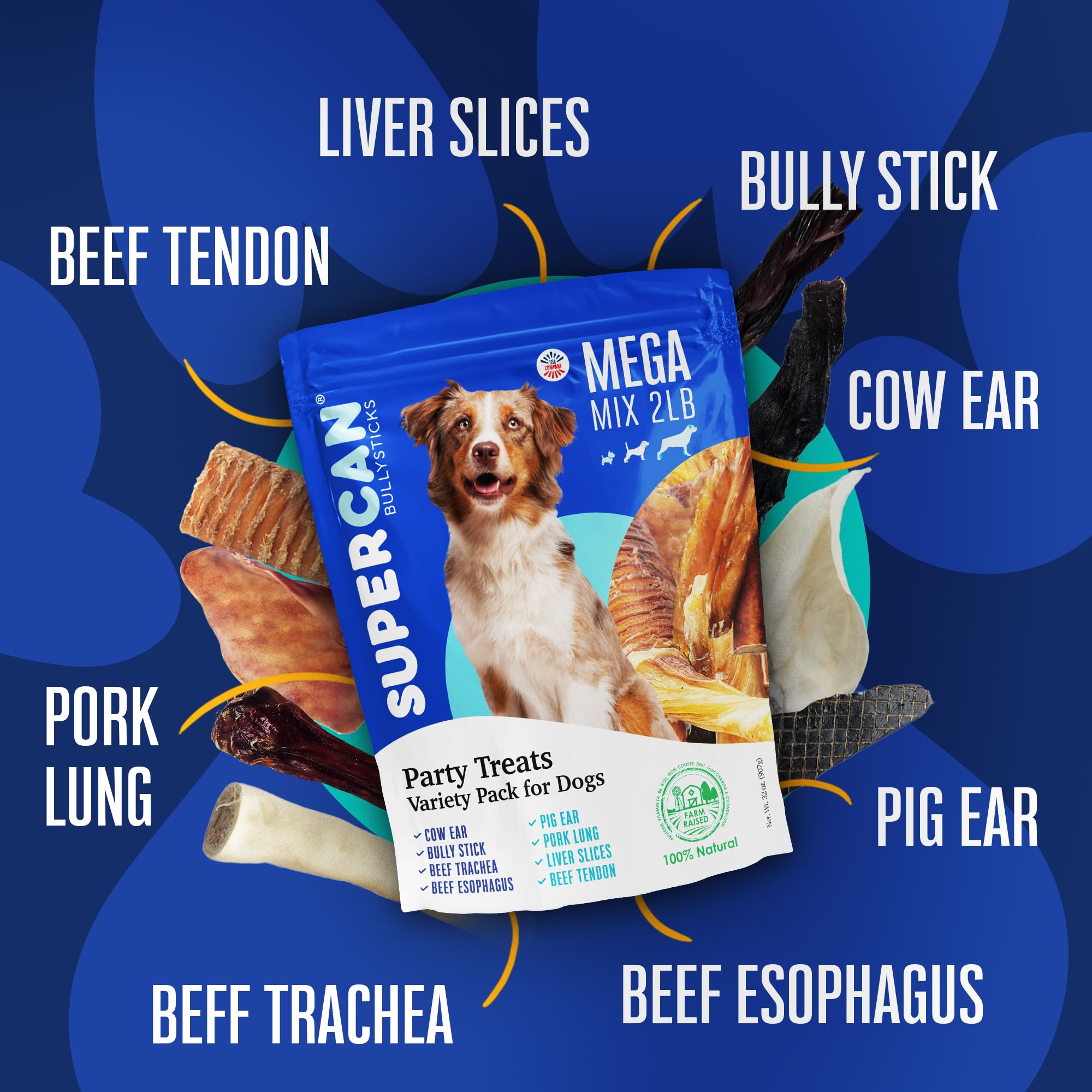 Super Can Bullysticks Mega Mix variety chews prompt tasty rewards and stress-free training moments.