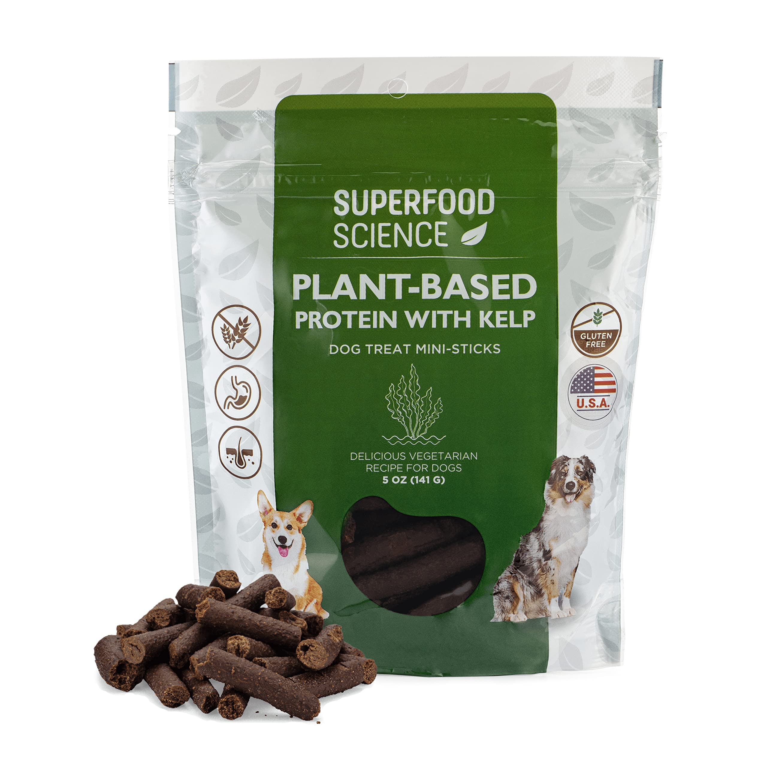 Superfood Science snacks vegetales para perros, empaque de 5 oz, recompensa sabrosa.