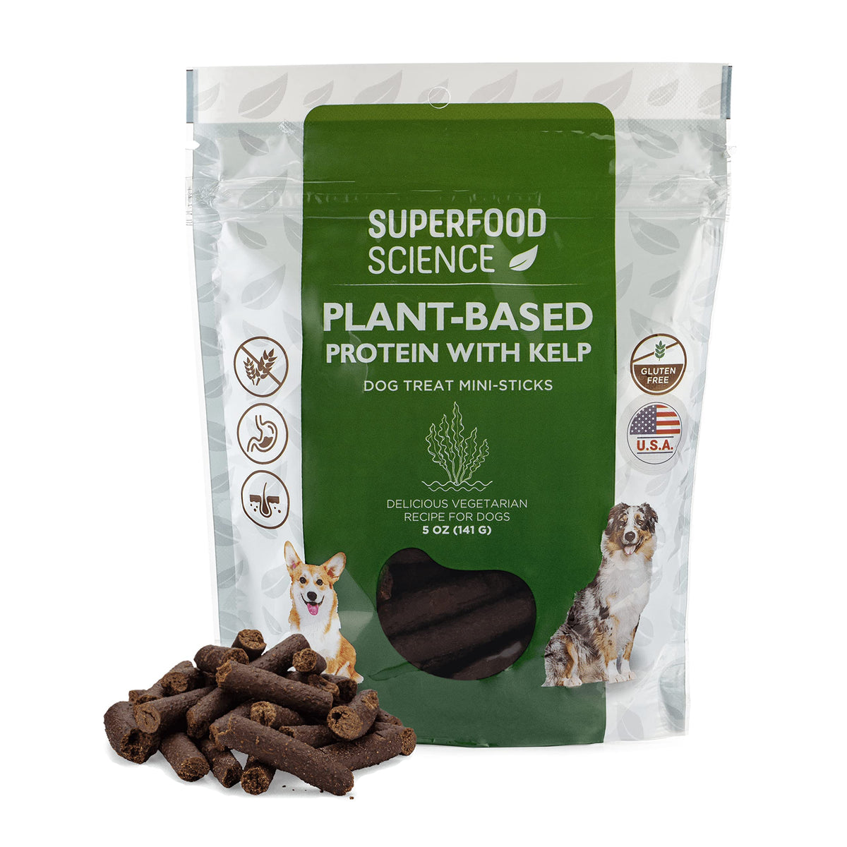 Superfood Science snacks vegetales para perros, empaque de 5 oz, recompensa sabrosa.
